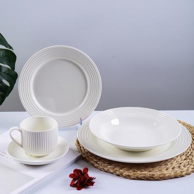 China Viable CANHUI Customized White Porcelain Dinner Set Nordic Elegant Round Ceramic Dinnerware Set Tableware Wholesale Dinnerware Sets for sale