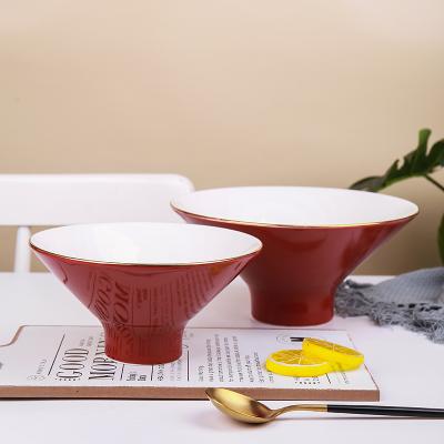 China CANHUI China Sustainable Home Factory Restaurant Red Glazed Porcelain Soup Bowl Set Round Ceramic Ramen Bowl for sale