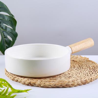 China CANHUI Sustainable White Stoneware Serving Fruit Bowls Porcelain Ceramic Salad Bowl with Bamboo Handle and Lid for sale