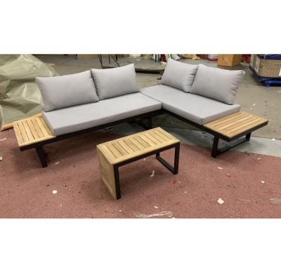 China Cheap Promotion KD Teak Wood Outdoor Plastic Wood Sofa Furniture Sectional Furniture Garden Fabric L Set Outdoor Furniture for sale