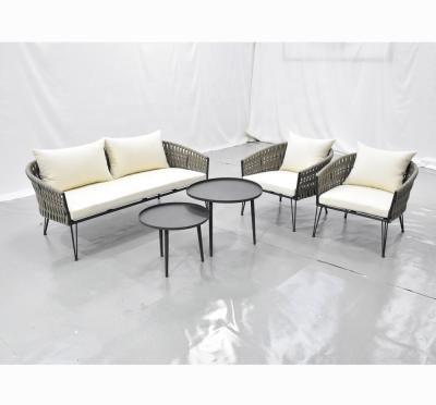 China Garden Contemporary Steel Frame Rope Woven Patio Sofa Set Outdoor Furniture for sale