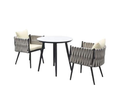 China Weather Resistant Outdoor 3 Pcs Rope Woven Restaurant Furniture Dining Set for sale