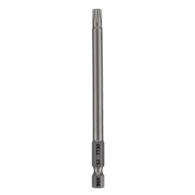 China S2 Material S2 100mm -200mm Strong Magnetic Source Factory 6.35mm Strong Magnetic Sandblasting Single Head Industrial Torx Screwdriver Bit for sale