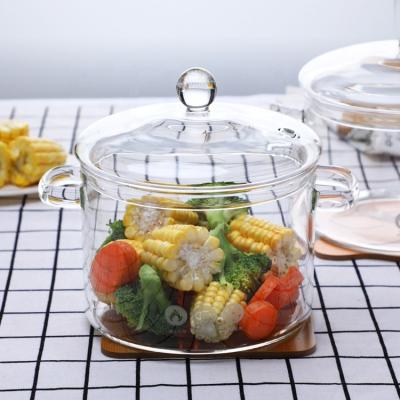 China Sustainable High Borosilicate 1000ml Double Ear High Quality Transparent Glass Cooking Pot for sale