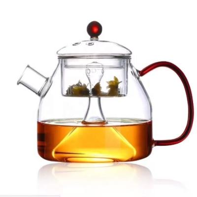 China Sustainable 1000ml Clear Borosilicate Glass Teapot Set Heat Resistant Glass Teapot for sale