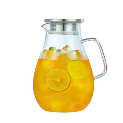 China Viable Pyrex Juice 3-5 Large Capacity Household Lid Cold Water Pot 1500ml Glass Steel Water Jug for sale