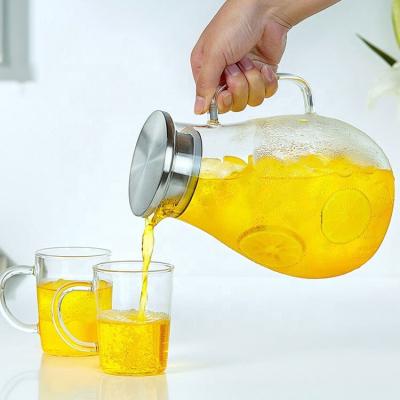 China Viable pyrex juice 3-5 large capacity price lid cold water pot 1500ml glass steel water jug ​​people ex factory for sale