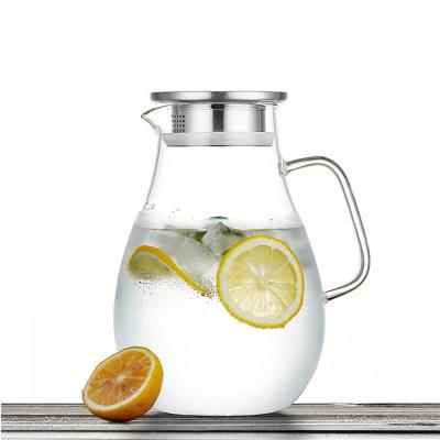 China Viable Durable Pyrex Large Capacity Lid Juice 3-5 People Cold Water Pot 1500ml Glass Steel Water Jug for sale