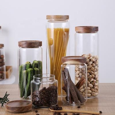 China Wholesale Clear Glass Storage Container Airtight Bamboo Lid Food Freshness Preservation Jar Clear Glass Jar for sale