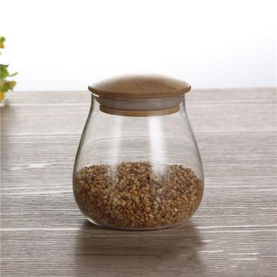 China Sustainable frosted glass jar 200ml 150ml 100ml empty glass jars glass jar with bamboo lid for sale