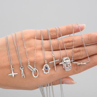 China New Style CLASSIC Factory Price Classic Ovals Double Cavity Ring Aircraft Cross Pendant 925 Sterling Silver Necklace for sale