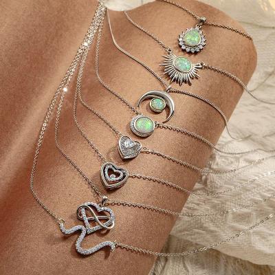 China Europe and America Moon Snake Heart Infinity Shape Pendant Necklace S925 Sterling Silver Diamond Jewelry Inlaid Sun Opal Tasty Necklaces for Women for sale