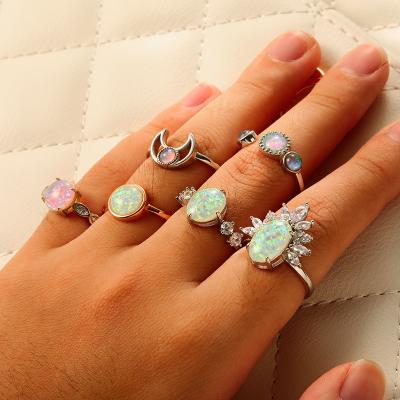 China Open Finger Ring Circle Oval Stone Shape Adjustable Opal Ring 925 Sterling Silver Exquisite Fashion Women's Jewelry 2023 CLASSIC for sale