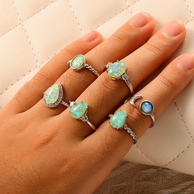 China Wholesale Jewelry Custom Made Opal Adjustable Open Rings Wedding Natural 925 Sterling Silver Ring High Quality Vintage Jewelry for sale