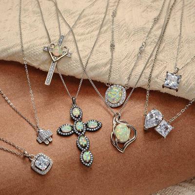 China CROSS HEART 925 Sterling Silver Women Necklace Fashion Jewelry Water Droplet FASHIONABLE Circular Square Zircon Pendants for sale