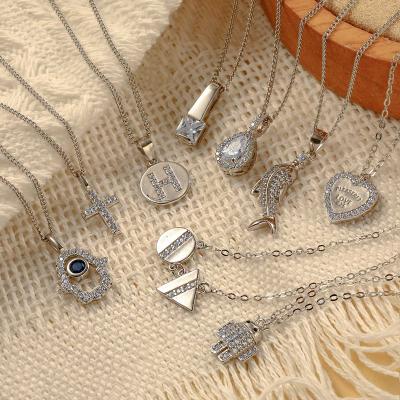 China Trendy New Trendy Design Heart Design CZ Necklace Personalized Cross Letter Geometry Fish Droplet 925 Silver Personalized Pendant Jewelry for sale