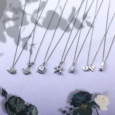 China Custom 925 Sterling Silver Zirconia Necklace Geometric Water Droplet Balloon Dog Mouse Planet FASHION Charm Pendant Necklace for sale