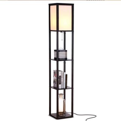 China Contemporary Hot Selling Living Room Corner Wooden Shelf Standing Floor Lamp with Shelves USB Ports and Power Outlet for sale