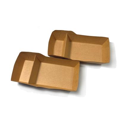 China Waterproof Biodegradable Disposable Boat Shaped Bakery Hot Dog Snack Paper Plates And Brown Kraft Paper Container Tray for sale