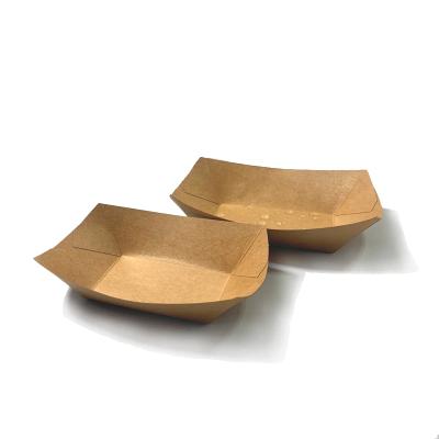 China Waterproof Biodegradable Disposable Boat Shaped Snack Paper Plate Brown Kraft Paper Tray for sale