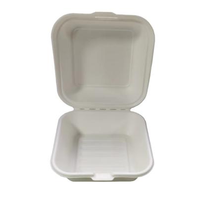 China Minimalist 6 x 6 Inch Disposable Bagasse Sugarcane Clamshells Lunch Disposable Hamburger Box for sale