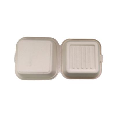 China 6 x 6 Inch Minimalist Biodegradable Disposable Bagasse Sugarcane Burger Blocks Lunch Disposable Burger Box for sale