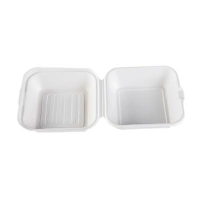 China 6 x 6 Inch Minimalist Biodegradable Disposable Bagasse Sugarcane Burger Blocks Lunch Disposable Burger Box for sale