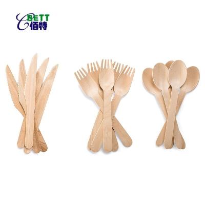 China Biodegradable Disposable Wood Spoon Tableware Biodegradable Wooden Disposable Tableware BBQ Party Picnic Flatware Cutlery Set With Bulk Package for sale