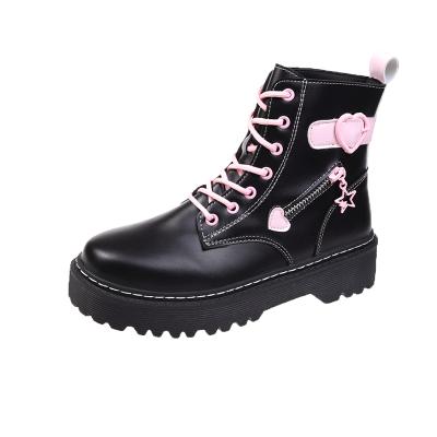 China Custom Made Hot Sale Waterproof Winter Fashion Lace Up Woman Platform Shoe Buckle Flat Breathable Pink Boots for sale