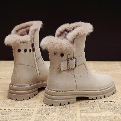 China 2022Hot Round Selling New Original High Quality Brand Women's Warm Simple Ankle Velvet Round Toe Buckle Stripe Short Snow Boots for sale