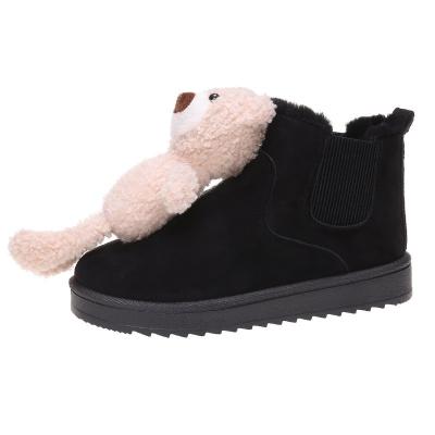 China Hottest Design Round Bear Decoration Sheepskin Hand-stitched Warm Ornament Shoes Soccer Boots Motorcycle Boots Increasing Boots for sale