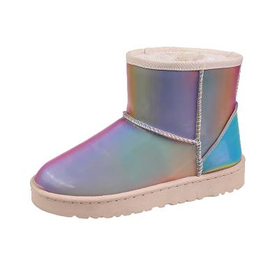 China Around 2022 Spring New Rainbow Colors Winter Fur Boots Flat Women Shoes Chunky Bootswaterproof Snow Boots for sale