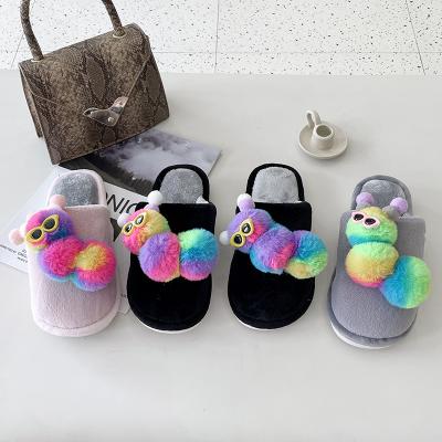 China CUSHIONING Latest Version Winter 3d Cartoon Cater Pillar Doll Winter Slippers Plush Flat House Slippers for sale