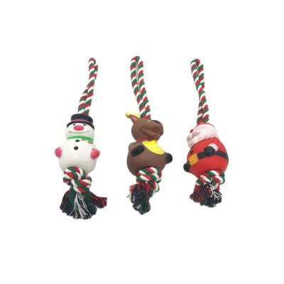 China 2021 New Christmas Training Mix Rope Tug Playing Durable Cotton Rope Viable Dog Toy Chew Toy 3 Colors for sale