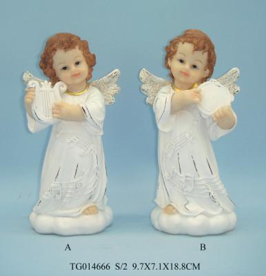 China Gold Wings Polyresin Figurine , Small Beautiful Baby White Angel Statues Figurines for sale