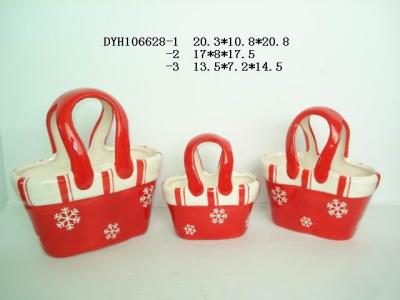 China Decorative Ceramic Flower Pots Bag Shaped Xmas With Handle 20.3 X 10.5 X 20.8 Cm for sale