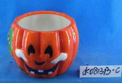 China Pumpkin Small Ceramic Flower Pots Ghost Design 15 X 15 X 15 Cm For Halloween for sale