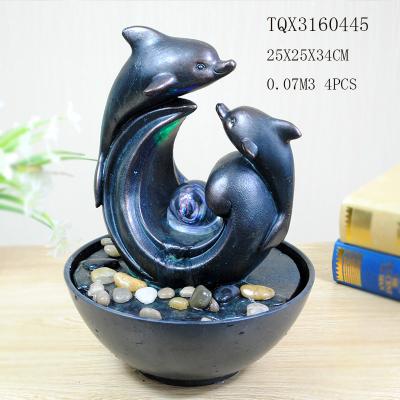 China Garden Household Ceramics Polyresin Backyard Water Fountain Pot Dolphin Design 25 X 25 X 34 Cm for sale