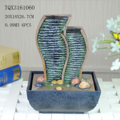 China Green Polyresin Water Fountain Tabletop Waterfall Fountain With Natural Pebble for sale