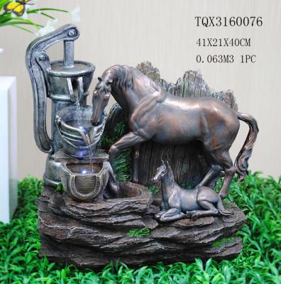 China Horse Animal Large Resin Water Fountain With Flashing Light 40 X 30 X 41 Cm for sale