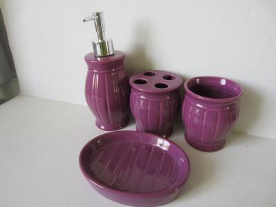 China Purple Ceramic Bath Set Barrel Shaped Hotel Collection With Brush Holder for sale