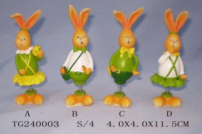 China Colorful Polyresin Figurine Easter Rabbit Figurines With Spring 4 X 4 X 11.5 Cm for sale