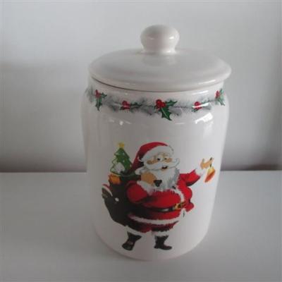 China Christmas Santa Claus Ceramic Tea Coffee Sugar Canisters , Ceramic Kitchen Storage Jars for sale