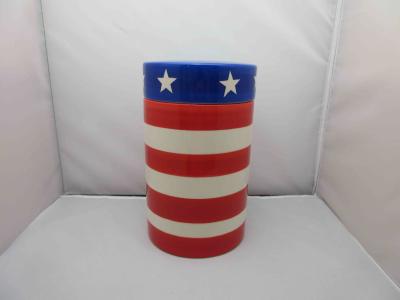 China Personalized Ceramic Cookie Jar Canister American Flag Painting For Food Candy Sugar for sale