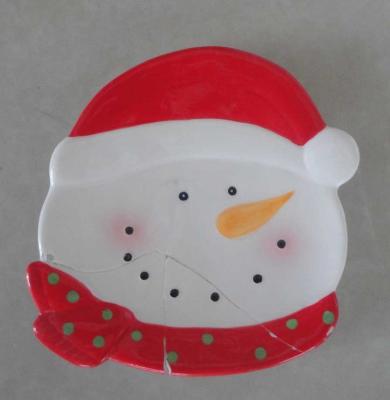 China Kids Ceramic Christmas Gift Hand Painted Christmas Plates , Santa Claus Snowman Design for sale