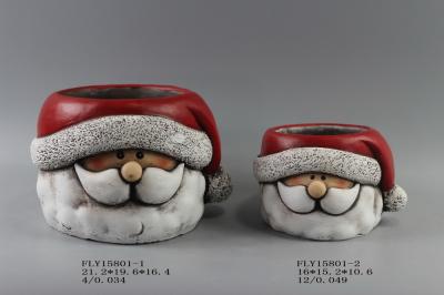 China Table Top Ceramic Christmas Gift , Ceramic Christmas Candle Holders With Santa Claus In Hat for sale