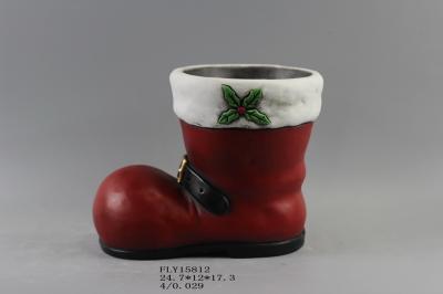 China Red Ceramic Shoe Christmas Tree Decorations With Snow Flake 24.7 X 12 X 17 Cm for sale