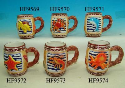 China Colorful Coffee Custom Ceramic Mugs With Relief Sea Animals 12. X 8 X 11 Cm for sale