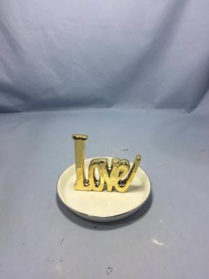 China tenedor de la joyería de la porcelana del 10cm con amor de la fraseología y la línea real del oro alrededor en venta