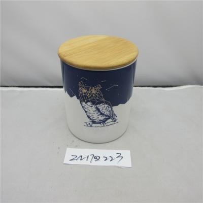 China Blue Ceramic Candy And Sweet Canister Pot With Wooden Lid For Birthday Gift for sale